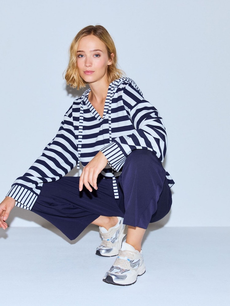 Smith & Soul Blue Boxy Striped Crop Hoodie - Image 2 of 6