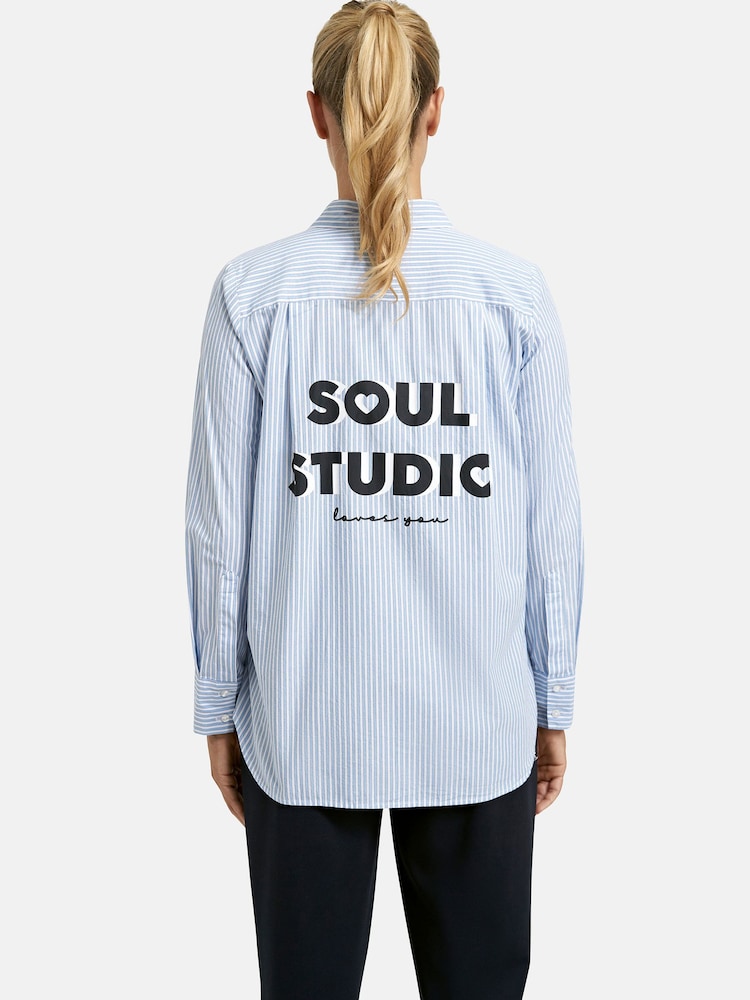 Smith & Soul Blue Pinstripe Slogan Cotton Shirt - Image 2 of 6