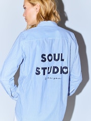 Smith & Soul Blue Pinstripe Slogan Cotton Shirt - Image 6 of 6