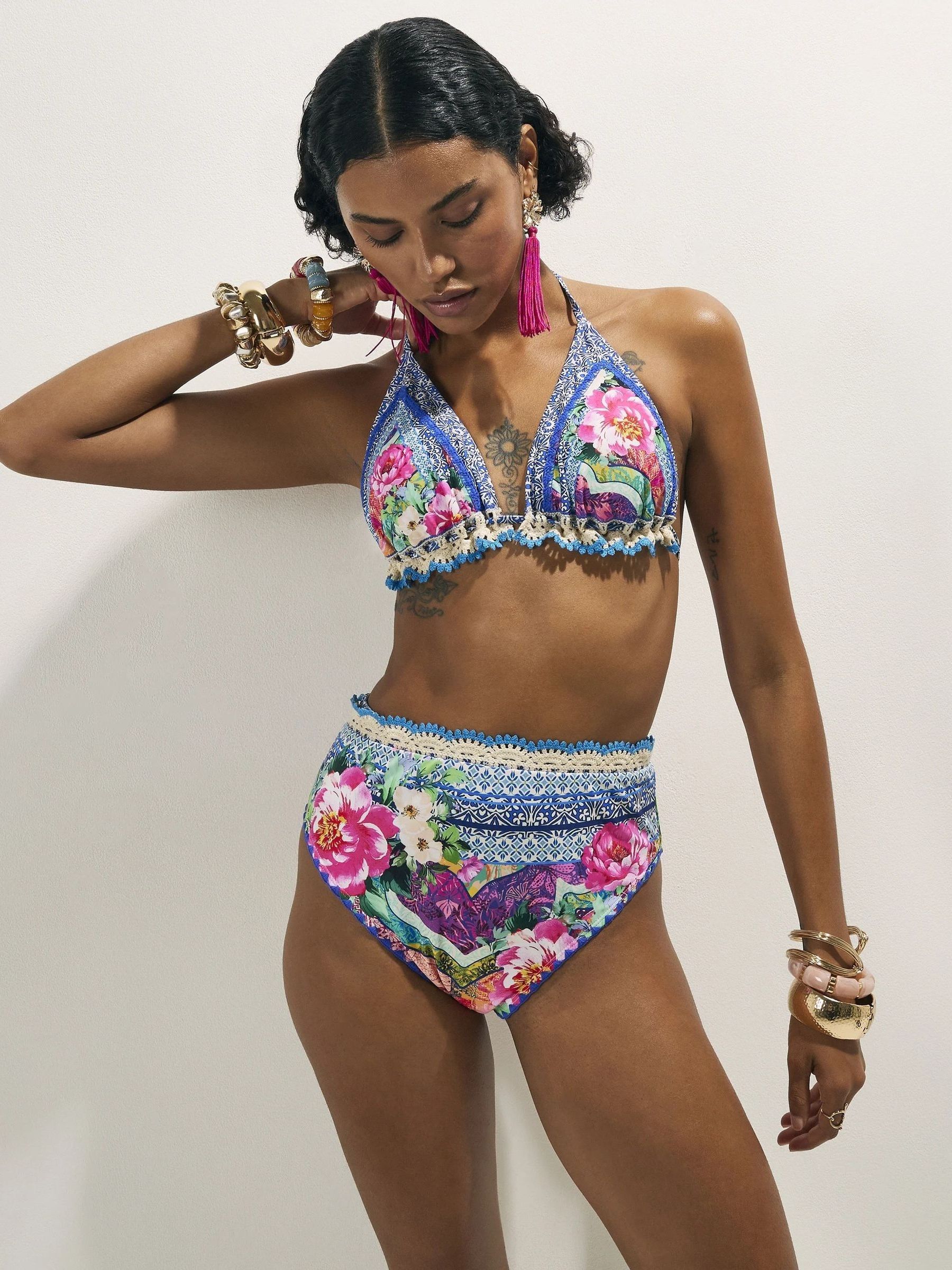 Buy River Island Purple Del Marr Crochet Underband Bikini Set from