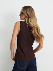 River Island Brown/White Sleeveless Popper Tank Tops 2 Pack - Image 3 of 6