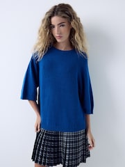 Cobalt Blue Short Sleeve Knit 2 in 1 Mini Dress - Image 2 of 6