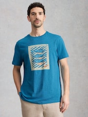 White Stuff Blue Abersoch Checker Graphic T-Shirt - Image 1 of 6