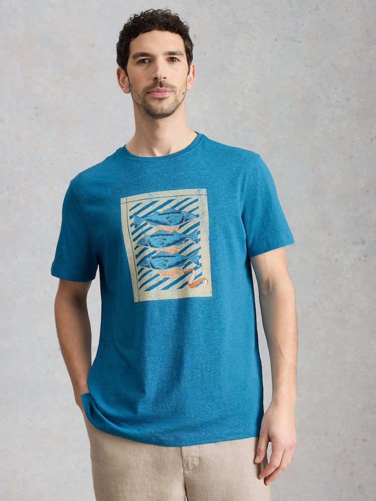White Stuff Blue Abersoch Checker Graphic T-Shirt - Image 1 of 6 White Stuff Blue Abersoch Checker Graphic T-Shirt - Image 1 of 6