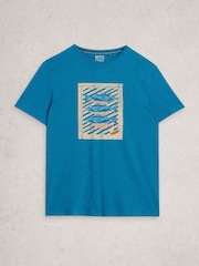 White Stuff Blue Abersoch Checker Graphic T-Shirt - Image 5 of 6