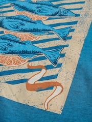 White Stuff Blue Abersoch Checker Graphic T-Shirt - Image 6 of 6