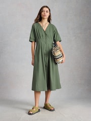 White Stuff Green Kate Linen Blend Dress - Image 2 of 7