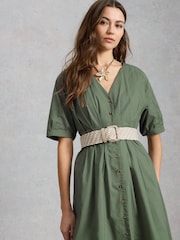 White Stuff Green Kate Linen Blend Dress - Image 3 of 7