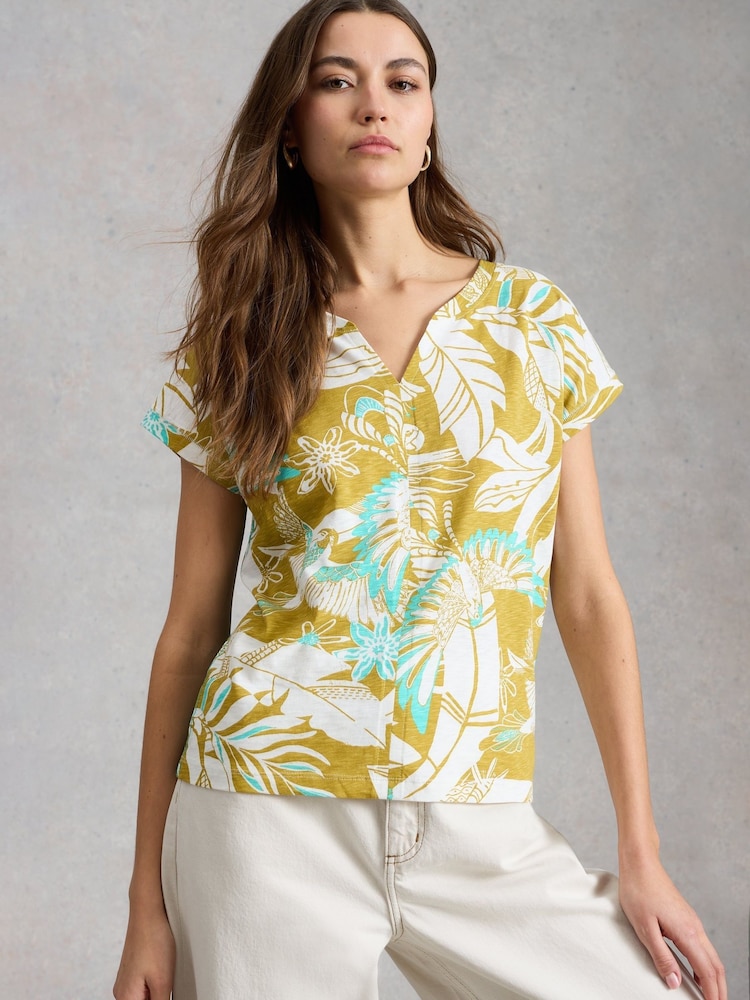 White Stuff Teal Multi Nelly Notch Neck T-Shirt - Image 1 of 6 White Stuff Teal Multi Nelly Notch Neck T-Shirt - Image 1 of 6