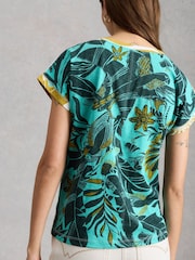 White Stuff Teal Multi Nelly Notch Neck T-Shirt - Image 2 of 6