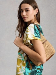 White Stuff Teal Multi Nelly Notch Neck T-Shirt - Image 3 of 6