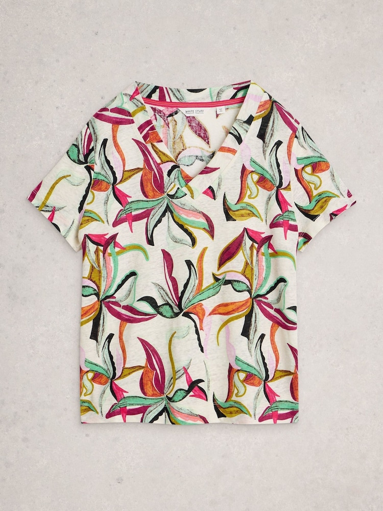 White Stuff חולצת טי מסיב פשתן עם צווארון וי, דגם Susie - תמונה 6 מתוך 6