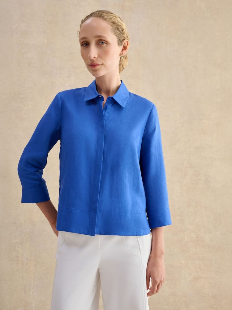 Hobbs Blue Nita Linen Shirt - Image 1 of 4 Hobbs Blue Nita Linen Shirt - Image 1 of 4