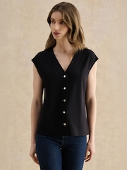 Hobbs Black Hayley Button Top - Image 1 of 5