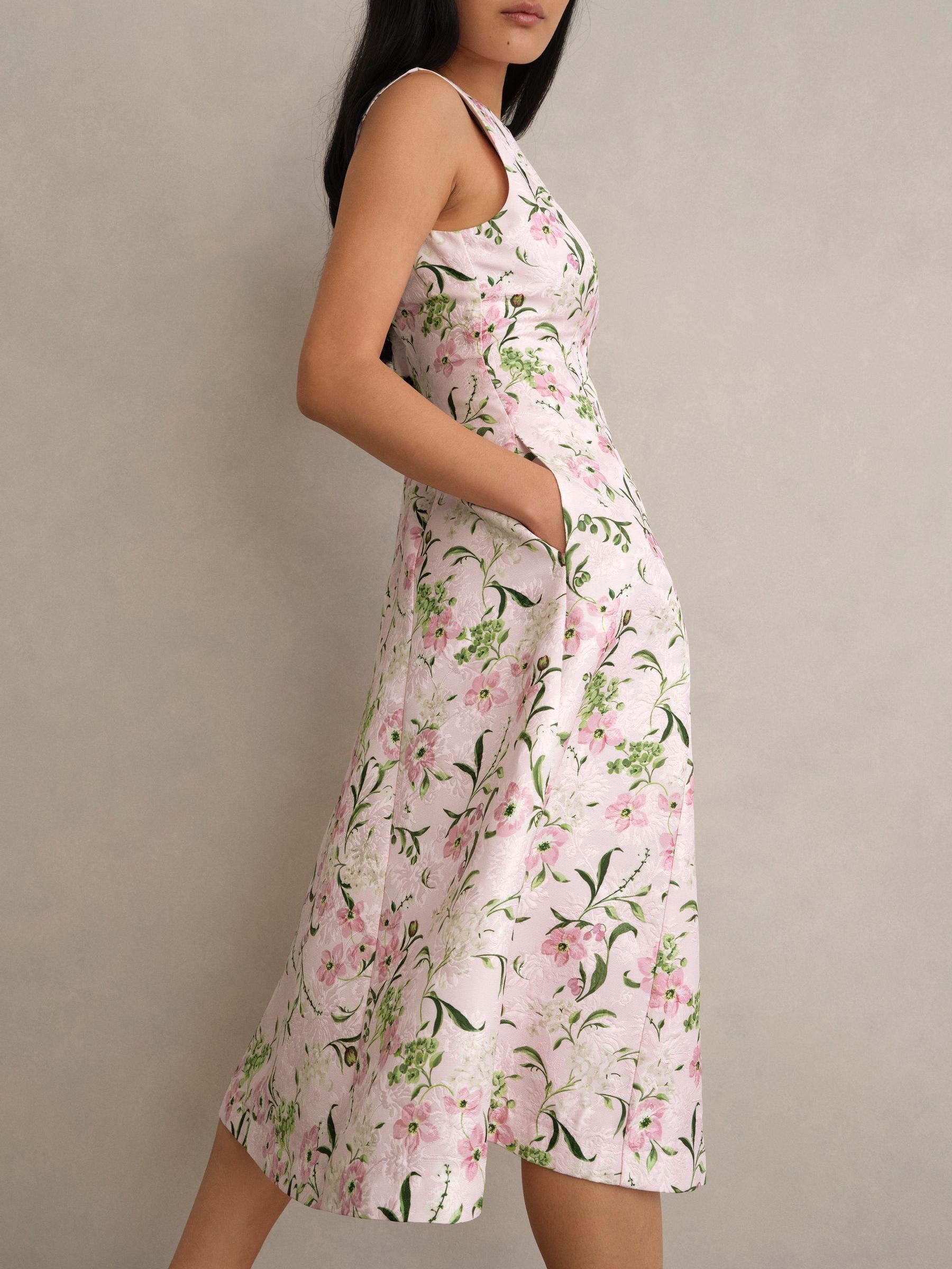 Buy Hobbs Pale Pink Multi Lana Floral Jacquard Dress from the Next