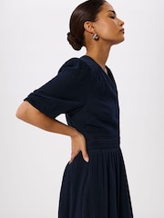Whistles Blue V-Neck Textured Midi Dress - Image 3 of 5