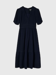 Whistles Blue V-Neck Textured Midi Dress - Image 5 of 5