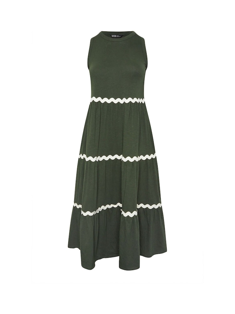 Yours Curve Green Contrast Swirl Tiered Maxi Dress - Image 5 of 5