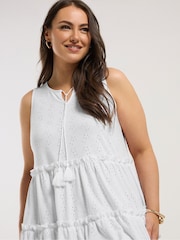 Yours Curve White Broderie Anglaise Tiered Vest Top - Image 4 of 5