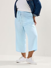 Yours Curve Blue Wide Leg Linen Blend Culottes - Image 1 of 5