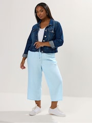 Yours Curve Blue Wide Leg Linen Blend Culottes - Image 2 of 5