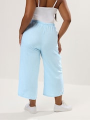 Yours Curve Blue Wide Leg Linen Blend Culottes - Image 3 of 5