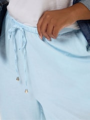 Yours Curve Blue Wide Leg Linen Blend Culottes - Image 4 of 5