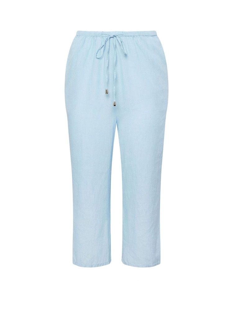 Yours Curve Blue Wide Leg Linen Blend Culottes - Image 5 of 5
