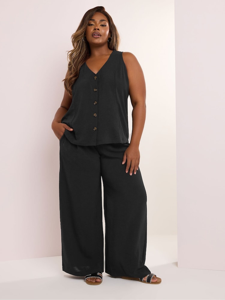 Yours Curve Black Textured Button Front Waistcoat - Image 2 of 5