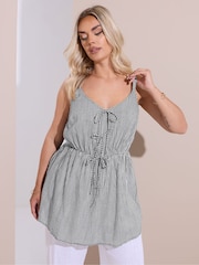 Yours Curve White Gingham Tie Front Cami Top - Image 1 of 6