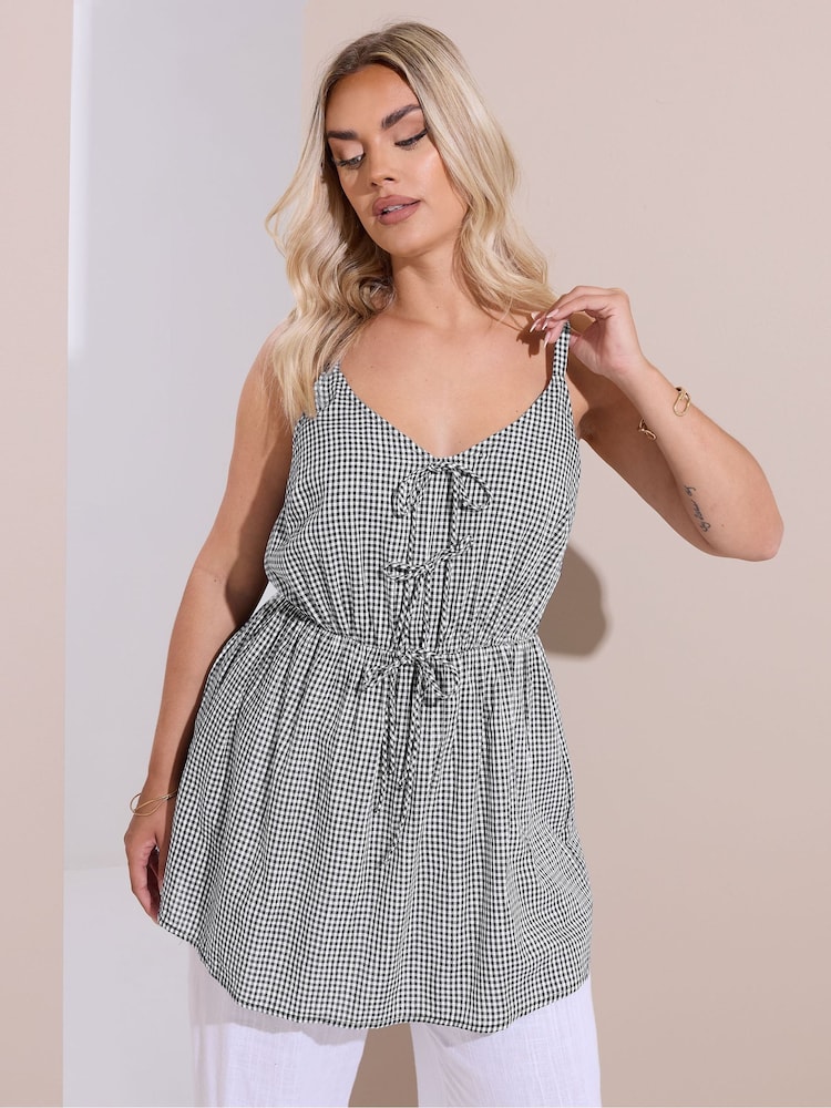 Yours Curve White Gingham Tie Front Cami Top - Image 1 of 6