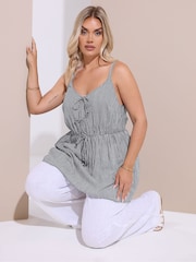 Yours Curve White Gingham Tie Front Cami Top - Image 2 of 6