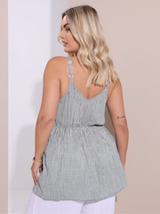 Yours Curve White Gingham Tie Front Cami Top - Image 4 of 6