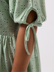 Yours Curve Green Broderie Anglaise Tie Front Peplum Top - Image 4 of 4