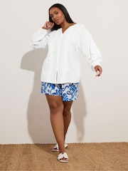 Yours Curve White Crochet Trim Pleated Blouse - Image 2 of 8