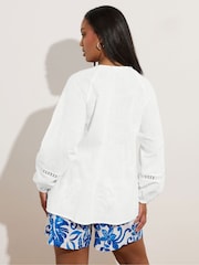 Yours Curve White Crochet Trim Pleated Blouse - Image 3 of 8