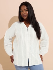 Yours Curve White Crochet Trim Pleated Blouse - Image 5 of 8