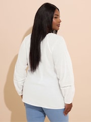 Yours Curve White Crochet Trim Pleated Blouse - Image 7 of 8