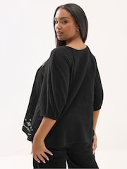 Yours Curve Black Embroidered Tie Front Blouse - Image 3 of 5