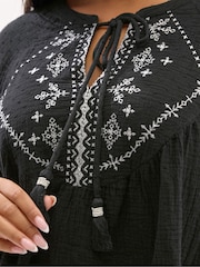 Yours Curve Black Embroidered Tie Front Blouse - Image 4 of 5