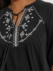 Yours Curve Black Embroidered Tie Front Blouse - Image 5 of 5