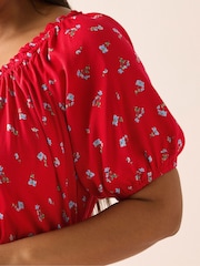 Yours Curve Red Ditsy Floral Tie Neck Maxi Dress - Image 4 of 5