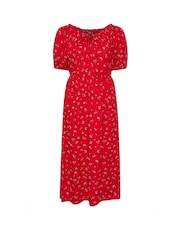 Yours Curve Red Ditsy Floral Tie Neck Maxi Dress - Image 5 of 5