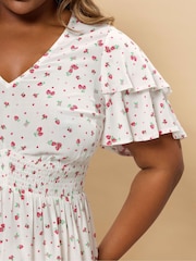 Yours Curve White Strawberry Print Peplum Top - Image 3 of 5