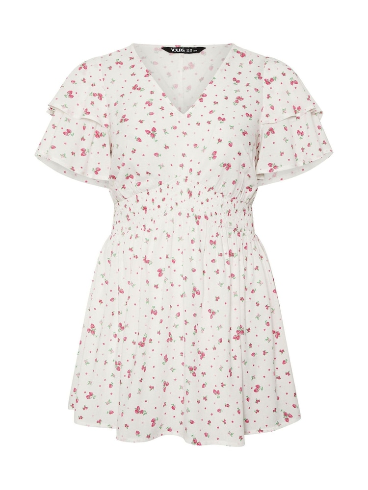 Yours Curve White Strawberry Print Peplum Top - Image 5 of 5