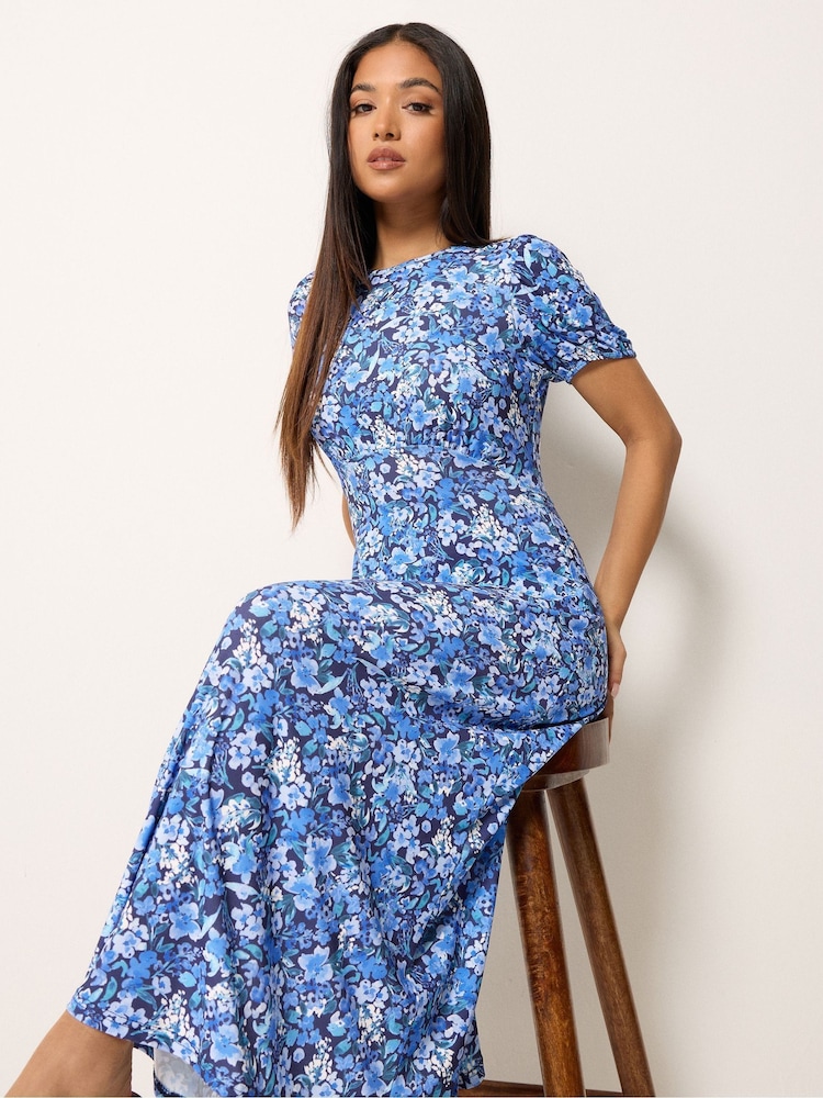 M&Co Blue Petite Floral Midi Dress - Image 1 of 5
