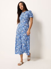 M&Co Blue Petite Floral Midi Dress - Image 2 of 5
