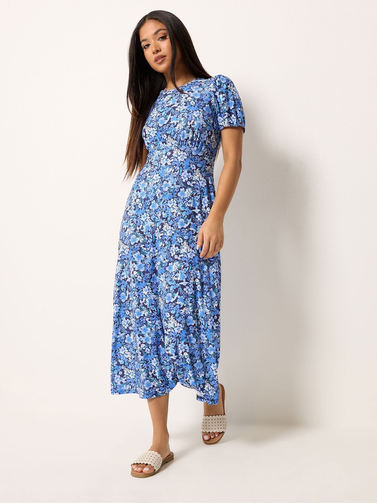 M&Co Blue Petite Floral Midi Dress - Image 2 of 5