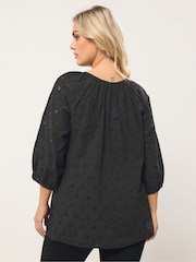 Yours Curve Black Floral Broderie Anglaise Tie Front Top - Image 5 of 9