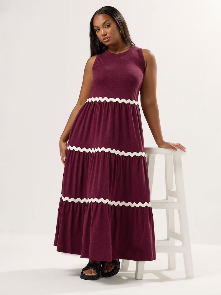 Yours Curve Red Contrast Swirl Tiered Maxi Dress - Image 1 of 5